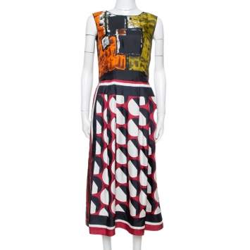 Pre Owned Dolce & Gabbana Multicolor Abstract Print Silk Sleeveless Dress M