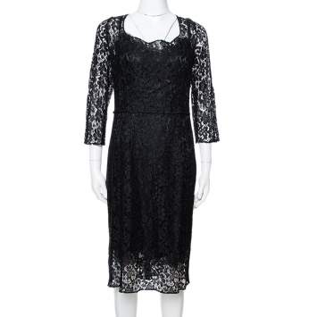 Pre Owned Dolce & Gabbana Black Floral Lace Sheath Dress L