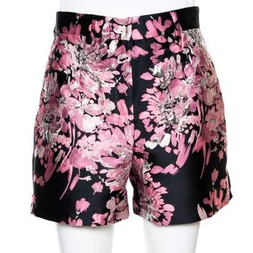 Pre Owned Dolce & Gabbana Pink Floral Lurex Jacquard Shorts S