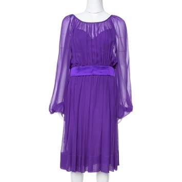 Pre Owned Dolce & Gabbana Purple Silk Chiffon Gathered Dress M