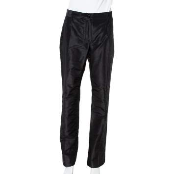 Pre Owned Dolce & Gabbana Black Silk Taffeta Straight Leg Pants L