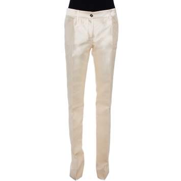 Pre Owned Dolce & Gabbana Cream Silk Flared Trousers S