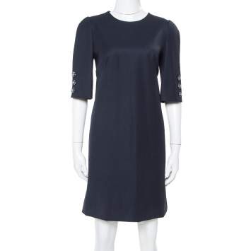 Pre Owned Dolce & Gabbana Navy Blue Wool Gabardine Shift Dress M