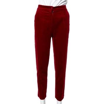 Pre Owned Dolce & Gabbana Red Velvet Tapered Trousers XS
