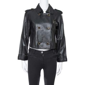 Pre Owned Dolce & Gabbana Black Leather Detachable Collar Detail Jacket S 