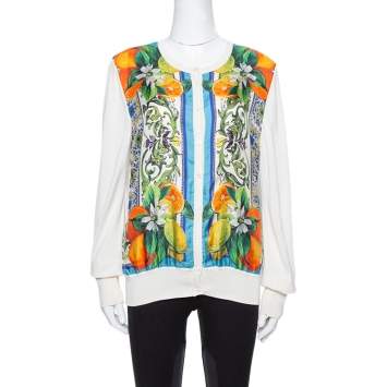 Pre Owned Dolce & Gabbana Off White Majolica Print Silk Button Front Cardigan L