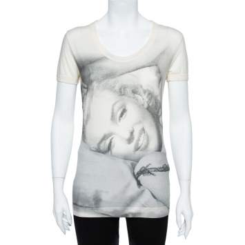 Pre Owned Dolce & Gabbana Cream Marilyn Monroe Print Cotton Jersey T-Shirt M