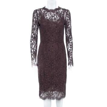 Pre Owned Dolce & Gabbana Raisin Purple Lace Overlay Sheath Dress M