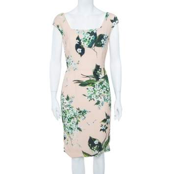 Pre Owned Dolce & Gabbana Pale Pink Hortensia Print Sleeveless Sheath Dress S