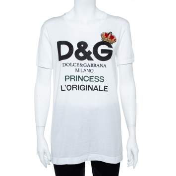 Pre Owned Dolce & Gabbana White Cotton Princess Logo T-Shirt S