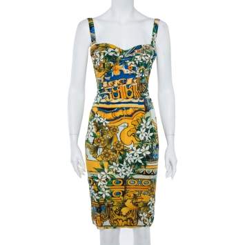 Pre Owned Dolce & Gabbana Multicolor Floral Print Silk Sleeveless Dress S
