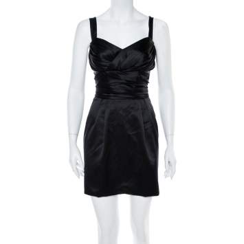 Pre Owned Dolce & Gabbana Black Draped Silk Mini Dress S