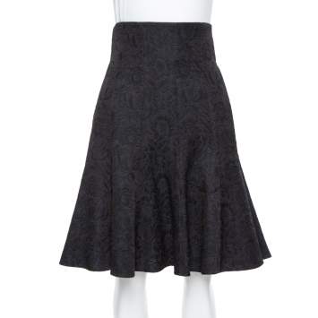 Pre Owned Dolce & Gabbana black Floral Embossed Jacquard Fit & Flare Short Skirt L