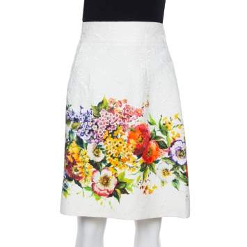 Pre Owned Dolce & Gabbana Multicolor Floral Embossed Jacquard Short Skirt M