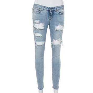 Pre Owned Dolce & Gabbana Blue Denim Distressed Jeans XS 