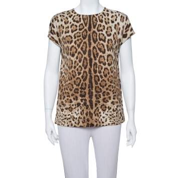 Pre Owned Dolce and Gabbana Brown Leopard Print Jacquard Boxy Fit Blouse S