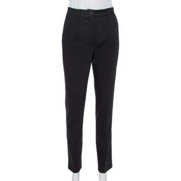 Pre Owned Dolce & Gabbana Black Wool Crepe High Waist Trousers S