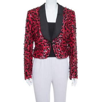 Pre Owned Dolce & Gabbana Red & Black Sequin Embellished Jacket M