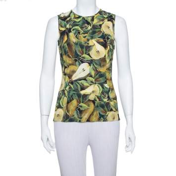 Pre Owned Dolce & Gabbana Green Pear Printed Crepe Tank Top S