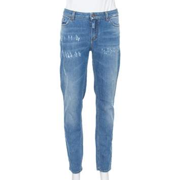 Pre Owned Dolce & Gabbana Blue Denim Faded Skinny Distressed Pretty Jeans L