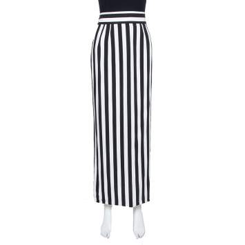 Pre Owned Dolce & Gabbana Monochrome Striped Crepe Maxi Skirt L