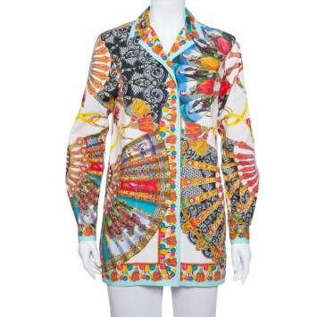 Pre Owned Dolce and Gabbana Multicolor Floral Fans Printed Cotton Poplin Shirt XS