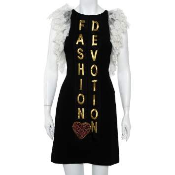 Pre Owned Dolce & Gabbana Black Crepe Lace Detail Fashion Devotion Dress XS