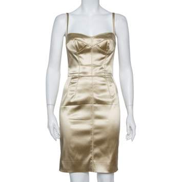 Pre Owned Dolce & Gabbana Beige Satin Bustier Dress S