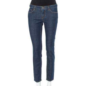 Pre Owned Dolce & Gabbana Navy Blue Denim Contrast Applique Detail Skinny Fit Jeans M