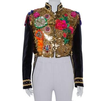Pre Owned Dolce & Gabbana Navy Blue Floral Sequin Embellished Velvet Tailcoat S