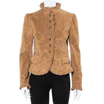 Pre Owned Dolce & Gabbana Brown Corduroy Ruffle Detail Button Front Jacket M