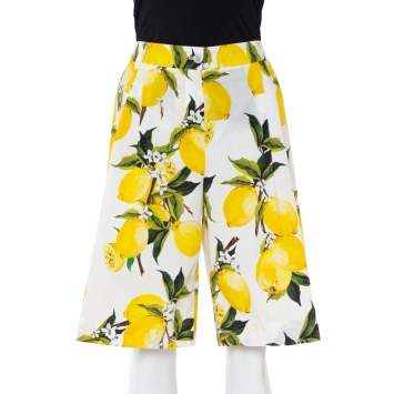 Pre Owned Dolce & Gabbana White Lemon and Floral Printed Cotton Bermuda Shorts S