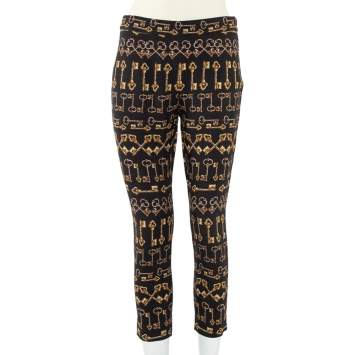 Pre Owned Dolce and Gabbana Black Key Print Crepe Slim Fit Pants M