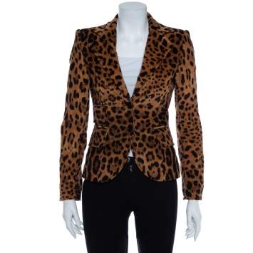 Pre Owned Dolce & Gabbana Vintage Leopard Print Corduroy Blazer S