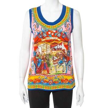 Pre Owned Dolce & Gabbana Multicolor Caretto Printed Silk Tank Top S