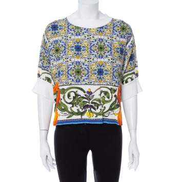 Pre Owned Dolce & Gabbana Multicolor Majolica Printed Textured Cotton Oversized Crop Top S