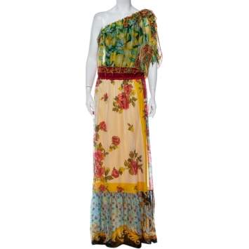 Pre Owned Dolce & Gabbana Multicolor Printed Silk One Shoulder Maxi Dress M