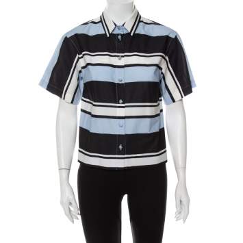 Pre Owned Dolce & Gabbana Blue Striped Cotton Cropped Button Front Shirt M