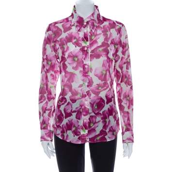 Pre Owned Dolce & Gabbana Purple Hydrangea Printed Cotton Button Front Shirt L