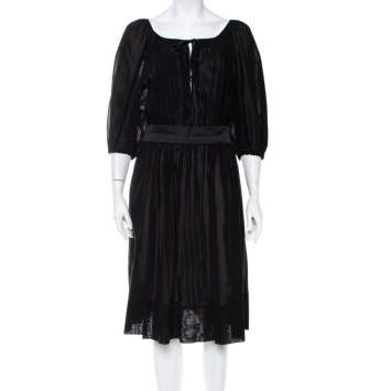 مملوكة مسبقًا Dolce & Gabbana Black Cotton Belt Detail Flared Midi Dress M