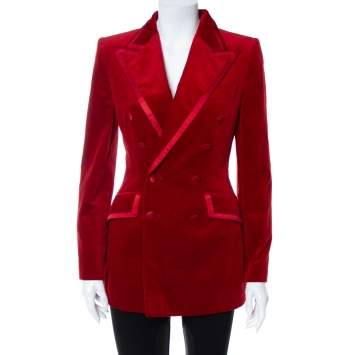 Pre Owned Dolce & Gabbana Red Velvet Double Breasted Blazer S