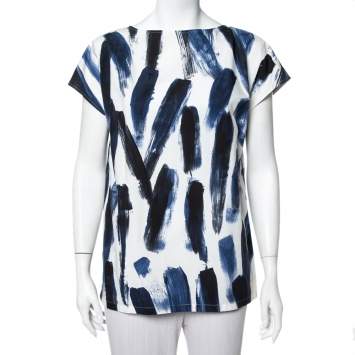 Pre Owned Dolce & Gabbana Blue Cotton Brushstroke Print Short Sleeve Tunic Top M