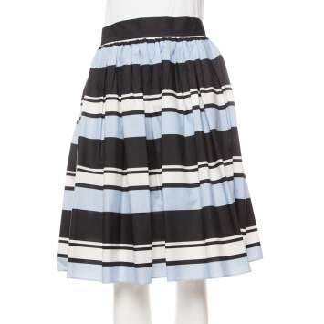Pre Owned Dolce & Gabbana Blue Striped Cotton Flared Mini Skirt M