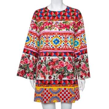 Pre Owned Dolce & Gabbana Pink Mambo Printed Cotton Flared Shift Dress M