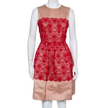 Pre Owned Dolce & Gabbana Beige Satin Lace Trim Detail Sleeveless Mini Dress M