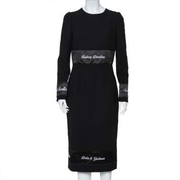 Pre Owned Dolce & Gabbana Black Wool Fashion Devotion Embroidered Midi Dress M