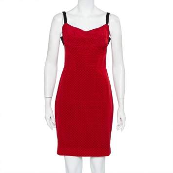Pre Owned Dolce & Gabbana Red Polka Dot Printed Silk Bustier Mini Dress S