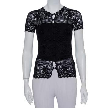 Pre Owned Dolce & Gabbana Black Crochet Button Front Top S