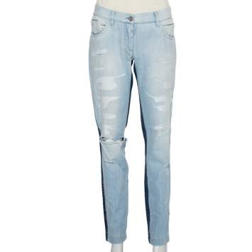 Pre Owned Dolce & Gabbana Blue Two Tone Denim Distressed Jeans M