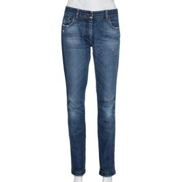 Pre Owned Dolce & Gabbana Navy Blue Faded Denim Distressed Straight Leg Jeans M